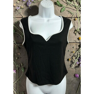 Shein Black Ribbed Cropped Sleeveless Top Sz L Sweetheart Neckline Blouse